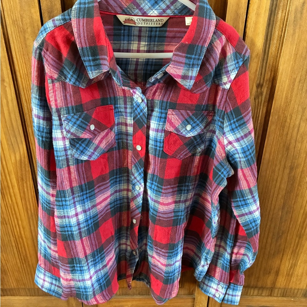Cumberland Outfitters Kids Plaid Button Down Shirt - Red and Blue Large
